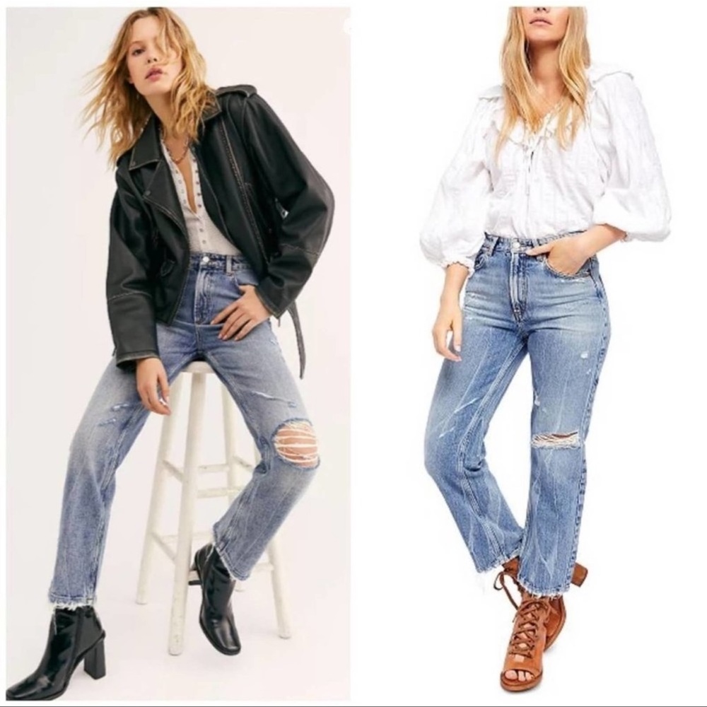 Free People, We the Free Dakota High Rise Straight Jeans, Distressed, Size 28 - Picture 2 of 14